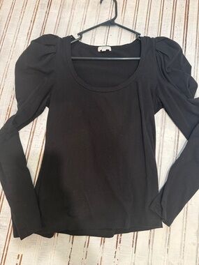 A.L.C. Black Puff-Sleeve Scoop Neck Long Sleeve Top